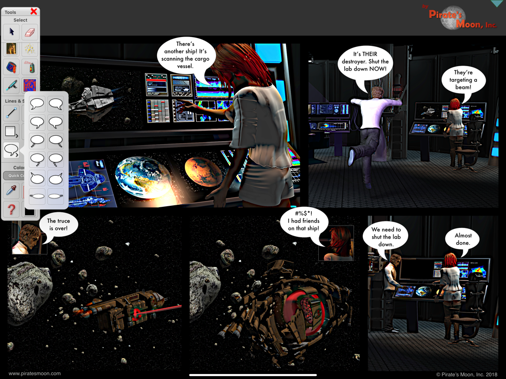 Interfaz de la aplicación MyArtTools para crear cómics con bocadillos y paneles