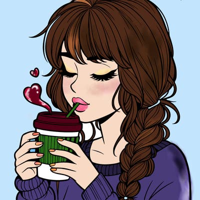 realistic girl drinking coffee