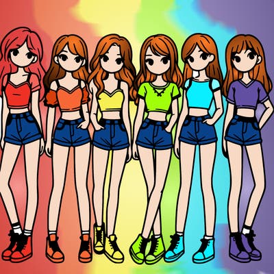 a group of girls wearing crop tops and shorts