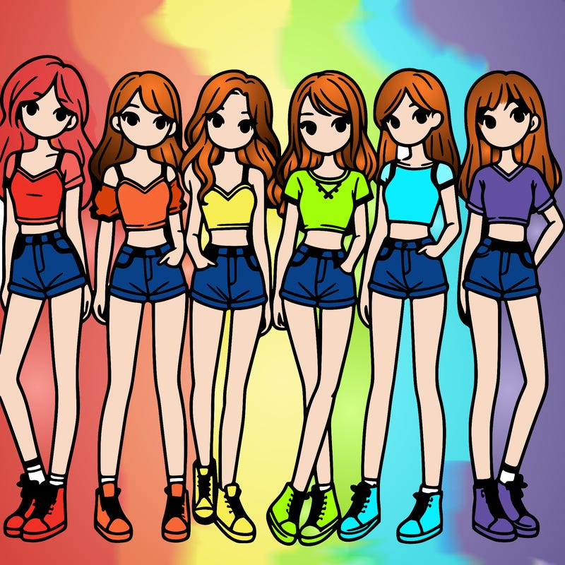 a group of girls wearing crop tops and shorts