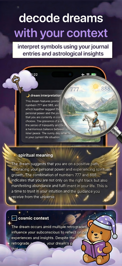 yap: dream astrology journal - Yap app interface showing dream decoding with astrological insights and spiritual meaning