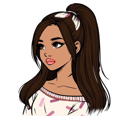 realistic girl with a high ponytail