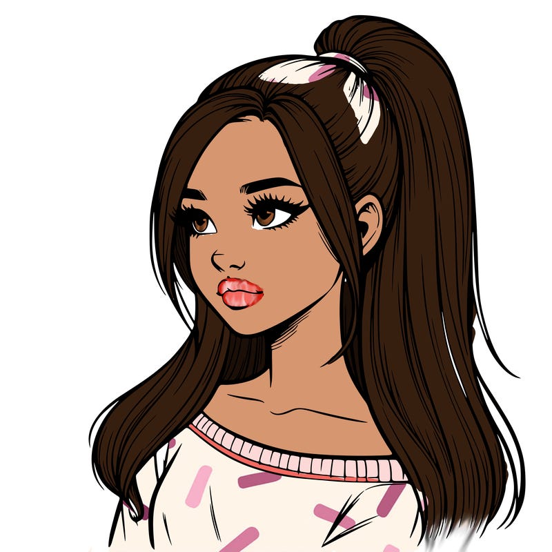 realistic girl with a high ponytail