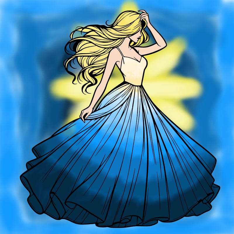realistic woman with dress flowing in the wind