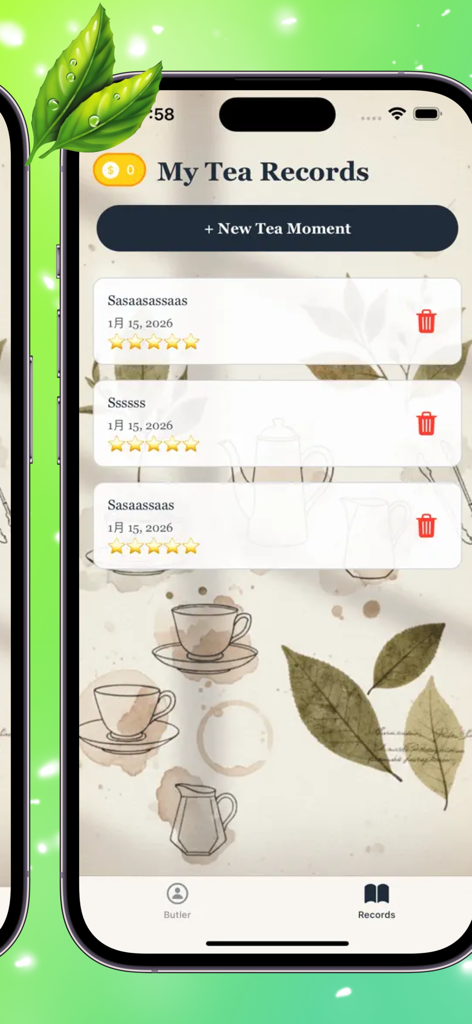 Temon - List of tea tasting records with star ratings in the Temon mobile app.