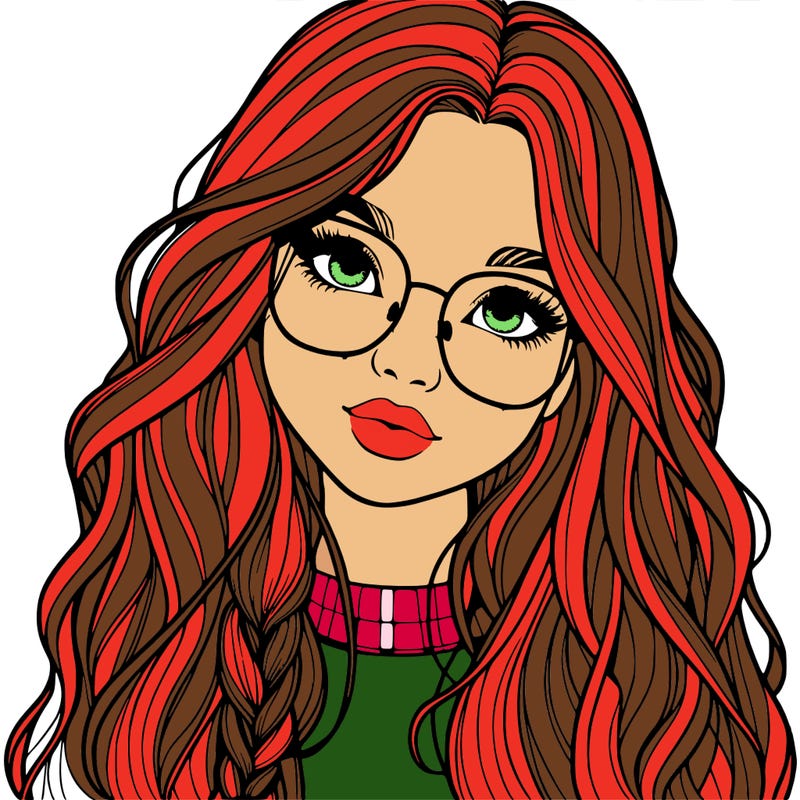 girl with long hair and freckles and glasses realistic