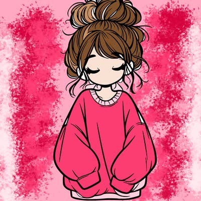 girl with baggy sweatshirt and messy bun