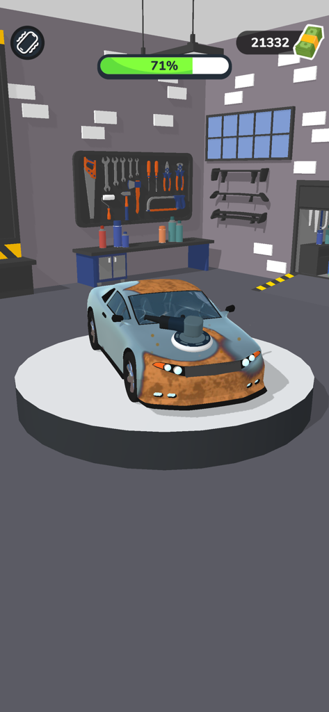 Car Master 3D - Un attrezzo da meccanico che rimuove la ruggine da un'auto in un'officina di garage 3D