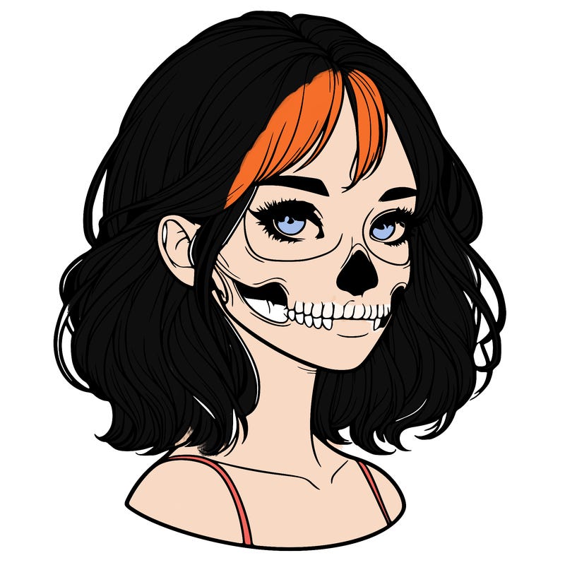 realistic girl with skull