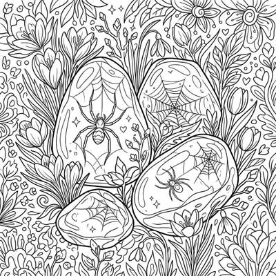 Journey back in time with this exquisite coloring page featuring ancient amber spiders nestled among fresh spring blooms. Celebrate the season of renewal by bringing vibrant life to these timeless natural wonders.