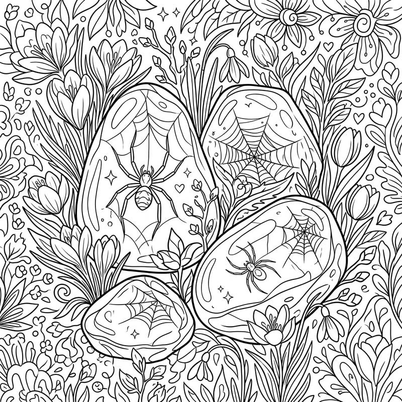 Journey back in time with this exquisite coloring page featuring ancient amber spiders nestled among fresh spring blooms. Celebrate the season of renewal by bringing vibrant life to these timeless natural wonders.