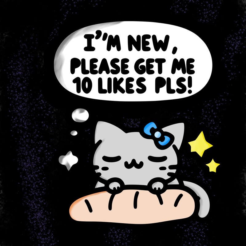 kitty taking a nap dream talking and saying "i'm new, please get me at least 10 likes pls!!"