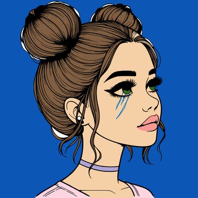 realistic girl with buns on the top of her head