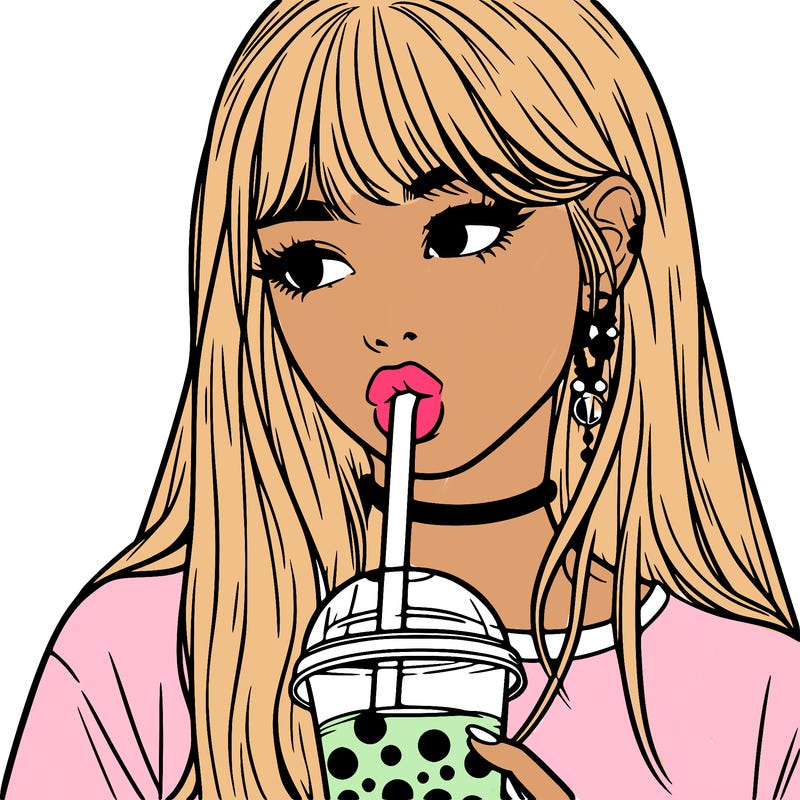 aesthetic realistic girl drinking boba