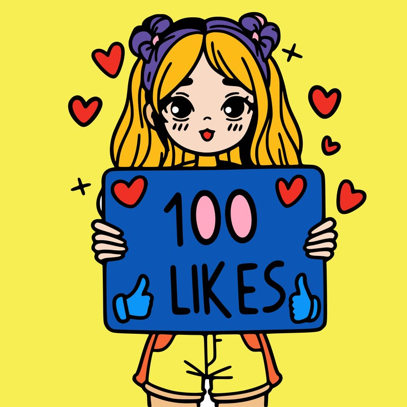 girl holding a sign saying 100 likes