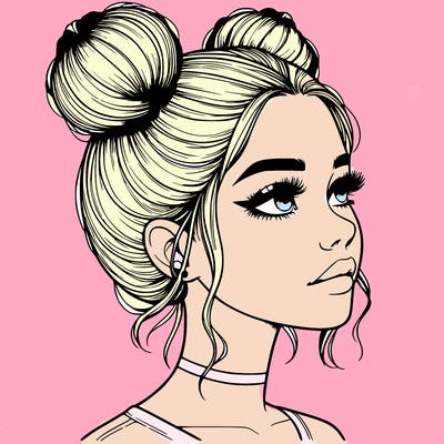 realistic girl with buns on the top of her head