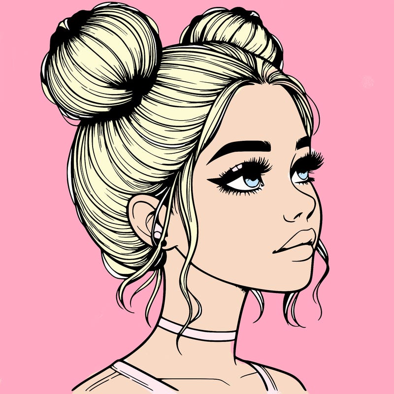 realistic girl with buns on the top of her head