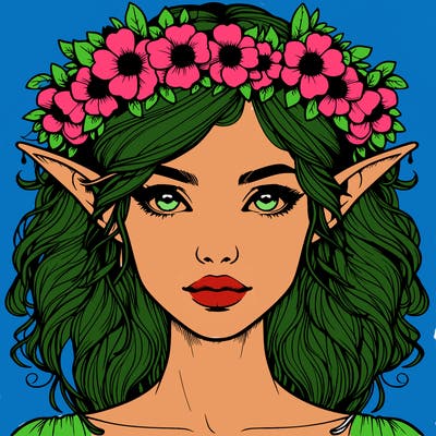 realistic female elf with flower crown
