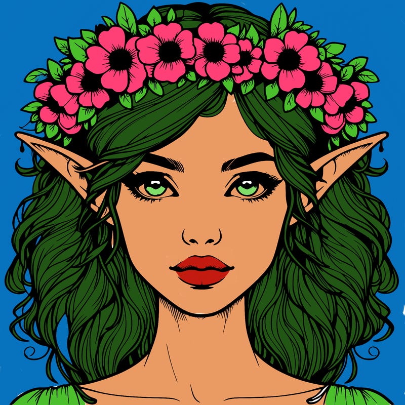 realistic female elf with flower crown