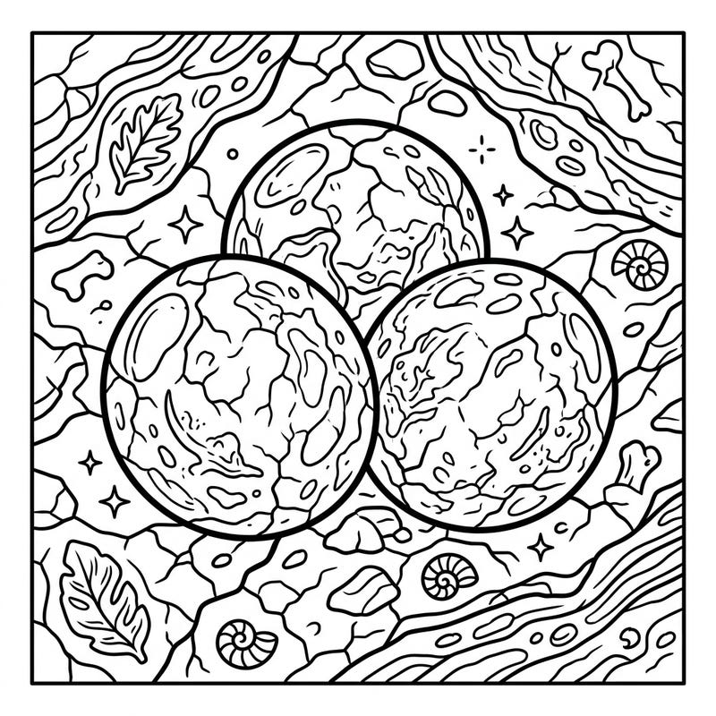 Embark on a fascinating journey to the Mesozoic Era with this intricate coloring page featuring ancient spherical dinosaur eggs. Discover a world of fossilized wonders, ready for your artistic interpretation.