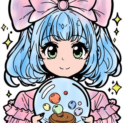 a girl with a crystal ball manga style