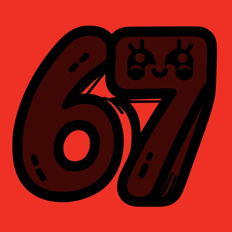 the numbers 67