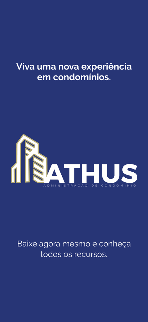 Athus Administradora - Welcome screen of the Athus Administradora app for condominium and HOA management