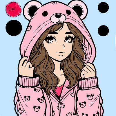 realistic girl in a animal pjs hoodie