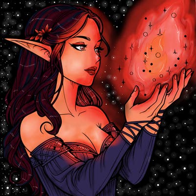 realistic elf girl doing magic