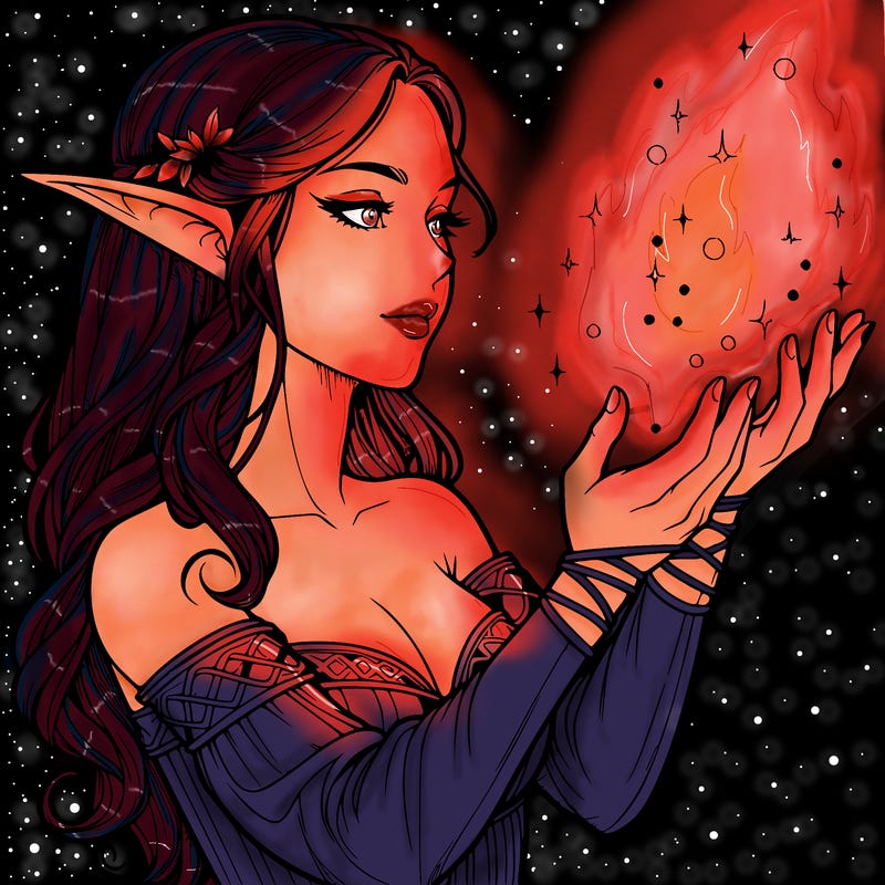 realistic elf girl doing magic