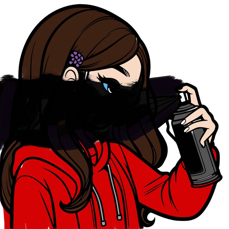 a realistic girl spray painting