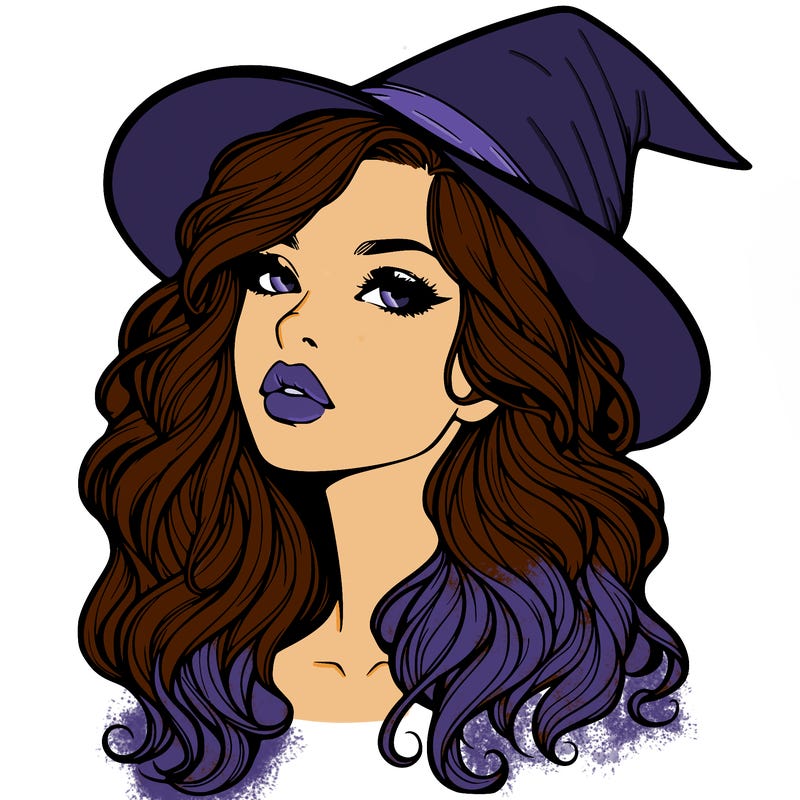 realistic witch girl with wavy hair and lips