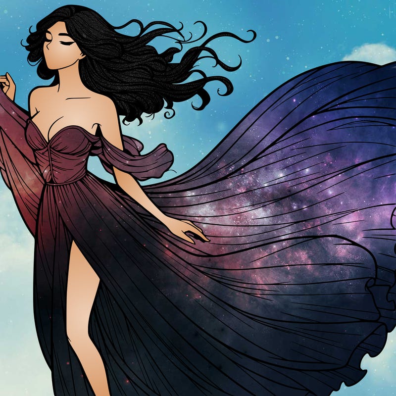 realistic woman in dress flowing the the wind