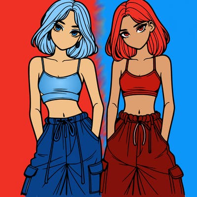 two girls with crop top with baggy pants
