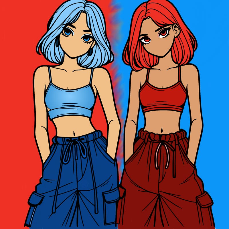 two girls with crop top with baggy pants