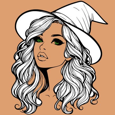 realistic witch girl with wavy hair and lips