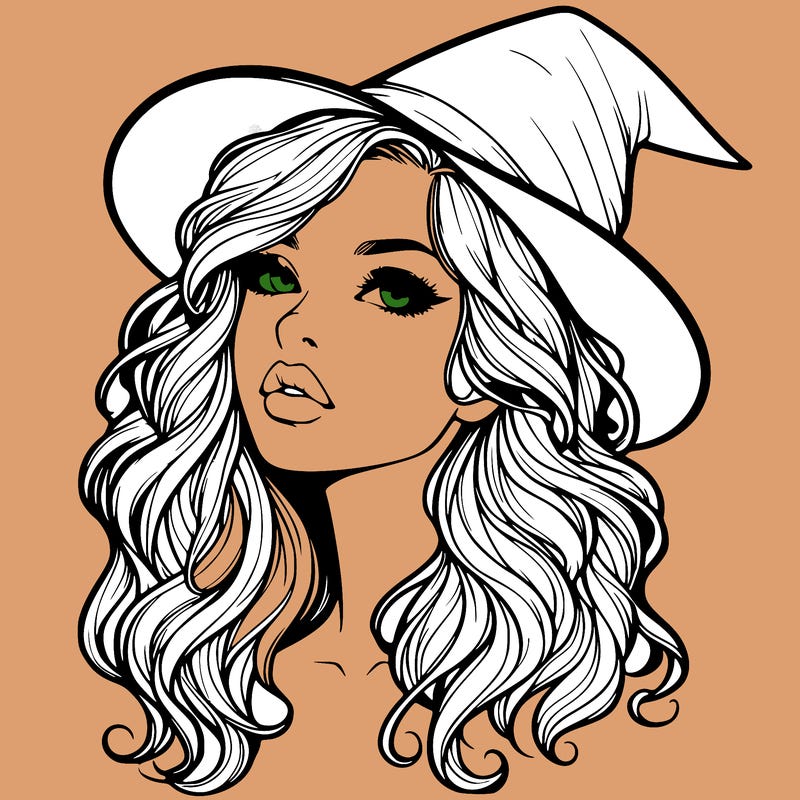 realistic witch girl with wavy hair and lips