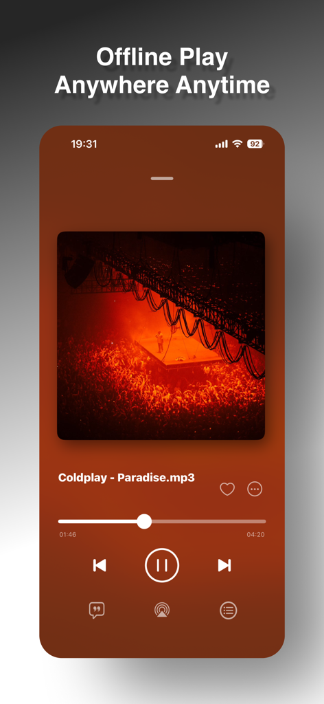 PoseMusic-Offline Music Player - PoseMusic app interface showing offline playback of a song with album art and playback controls
