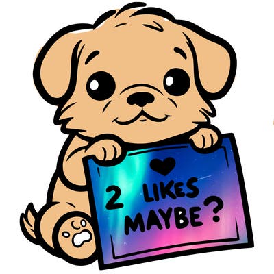 a puppy holding a sign that says 2 likes maybe?