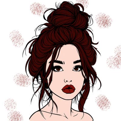 realistic girl with a messy bun and she has lips