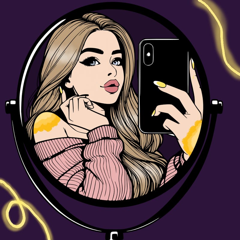 realistic girl taking mirror selfie beautiful