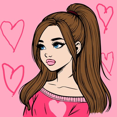 realistic girl with a high ponytail