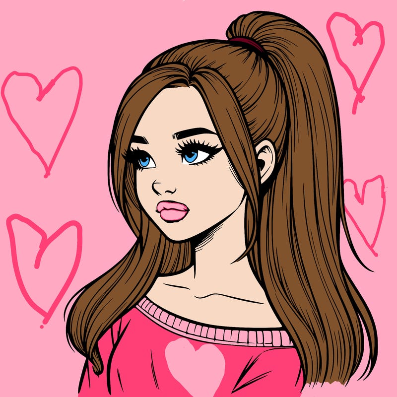 realistic girl with a high ponytail