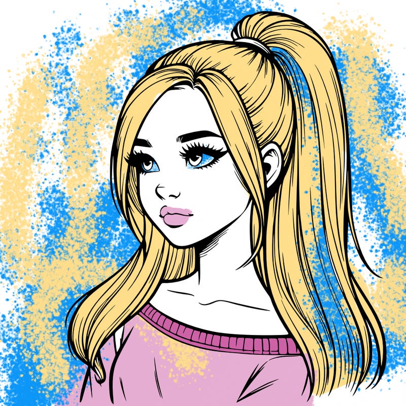 realistic girl with a high ponytail