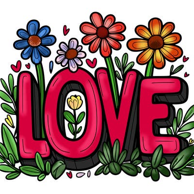 flowers growing off the word love