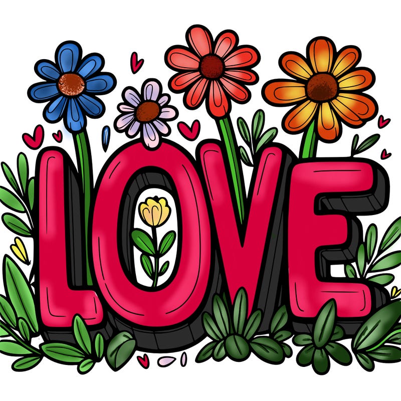 flowers growing off the word love
