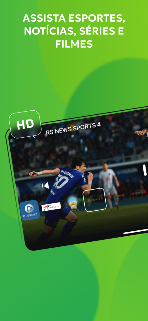 TV Digital: Online ao vivo - Smartphone screen showing a live HD soccer match with Brazilian TV channel logos