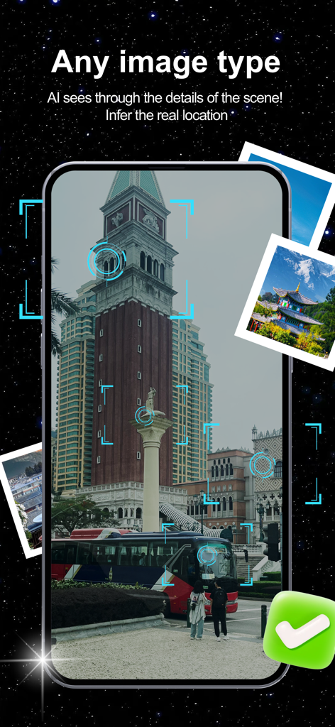 GeoSap - Smart Geotag Engine - GeoSap app using AI visual recognition to identify the real world location of a photo showing city architecture.
