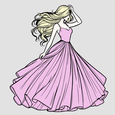 realistic woman with dress flowing in the wind