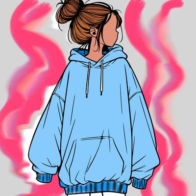 realistic girl with a oversized sweatshirt on and a bun